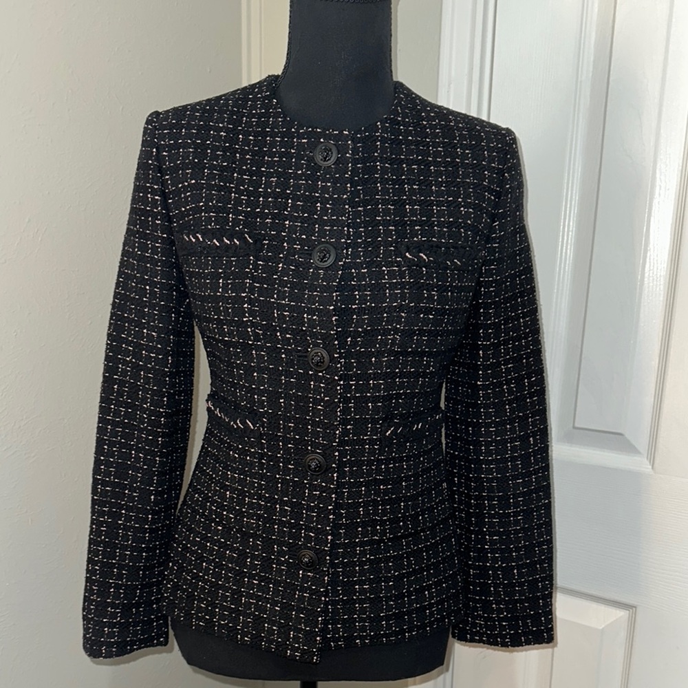 CHANEL Black & Pink Tweed Uniform Blazer